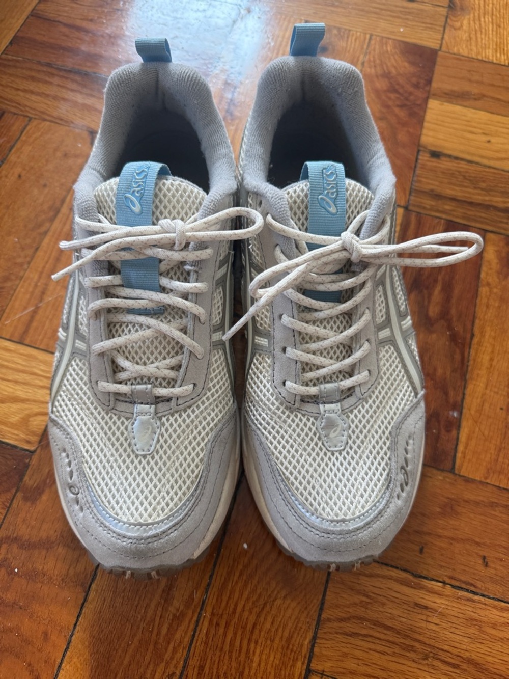 ASICS Gray and Light Blue Mesh Athletic Sneakers